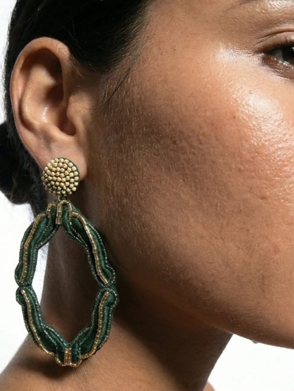 New Handcrafted Artisan Beaded Earrings "Eclose Green" Design in Green - 25% Off